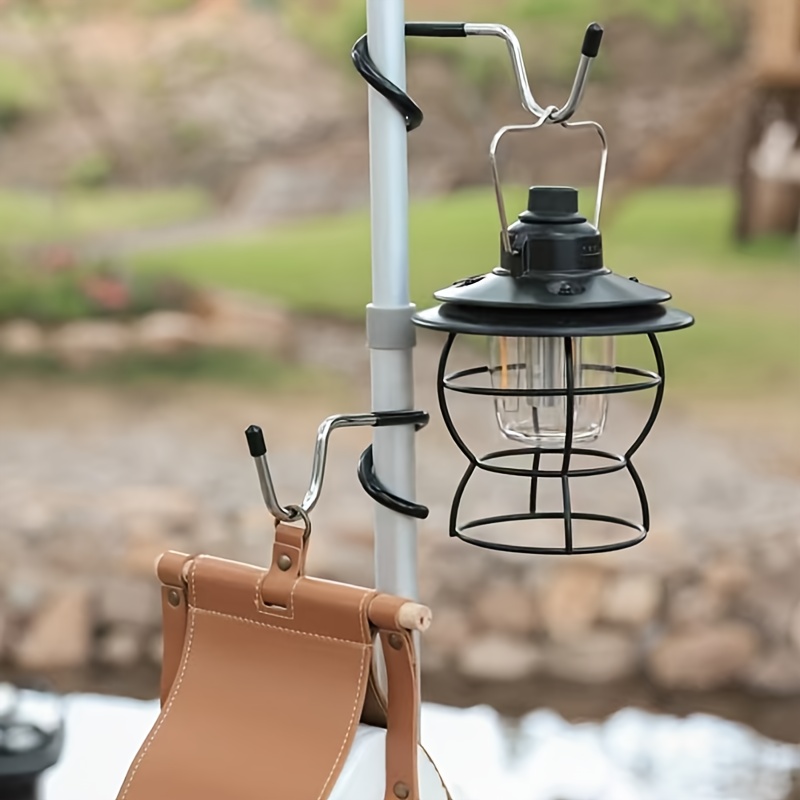 Fishing Equipment Carp - ตะขอแขวนโคมไฟสแตนเลสแบบพกพา สำหรับเสาเต็นท์ โคมไฟล่าสัตว์ ตกปลา ตะขอแขวนโคมไฟแบบไม่ต้องเจาะ สำหรับระเบียง