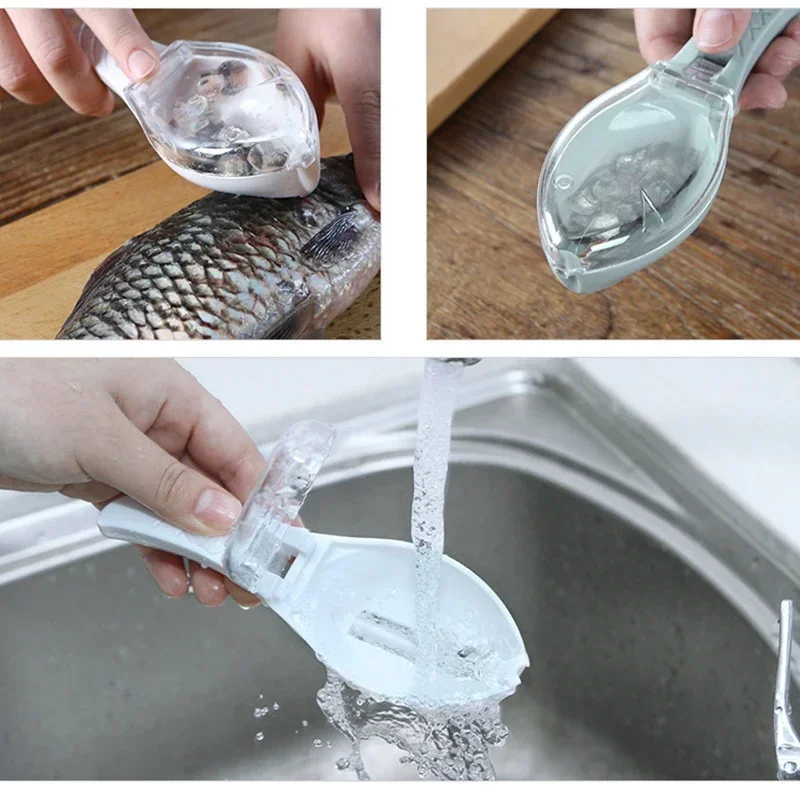 Fishing Equipment Kitchener - เกล็ดปลา Graters Scraper เครื่องมือทําความสะอาดปลาขูดอุปกรณ์พร้อมฝาครอบ Home KITCHEN